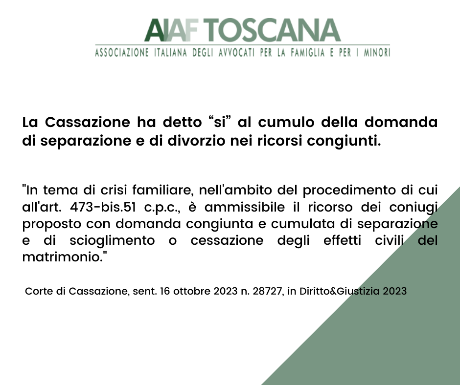 Rassegna giurisprudenziale: La Cassazione ha detto “si” al cumulo della domanda di separazione e di divorzio nei ricorsi congiunti.